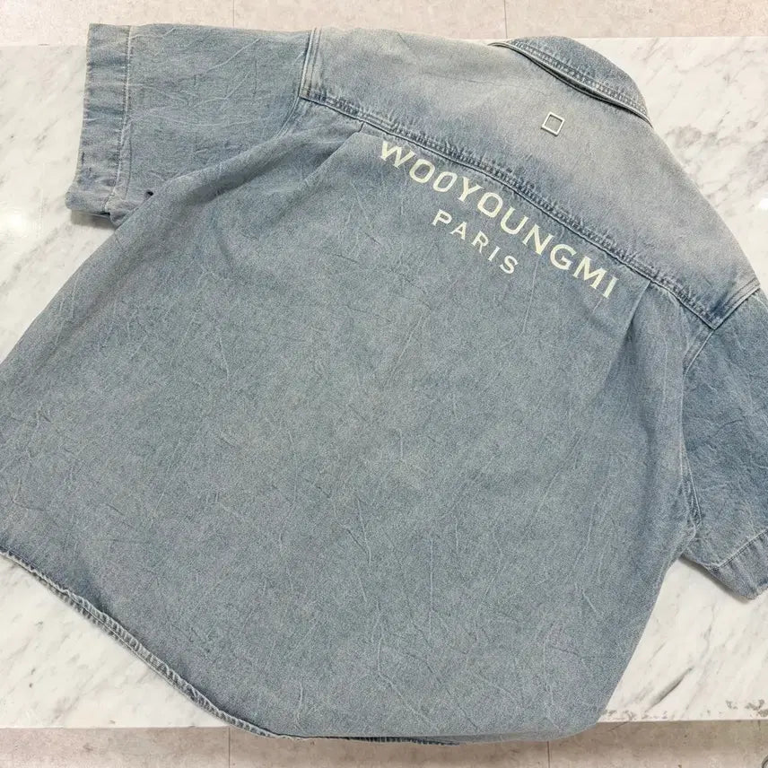 [BUNJANG] Wooyoungmi Back Logo Denim Short Sleeve Shirt / [정품 46] 우영미 백로고 데님 반팔 셔츠