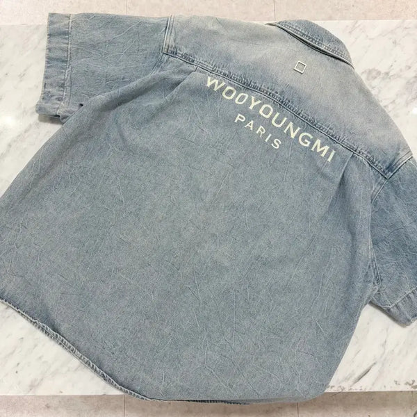 [BUNJANG] Wooyoungmi Back Logo Denim Short Sleeve Shirt / [정품 46] 우영미 백로고 데님 반팔 셔츠