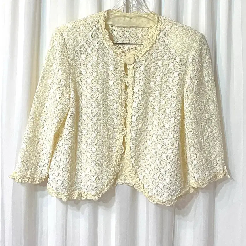 [BUNJANG] Light Yellow Lace Cardigan / 밝은 옐로루 레이스 가디건 거의새것 55-66