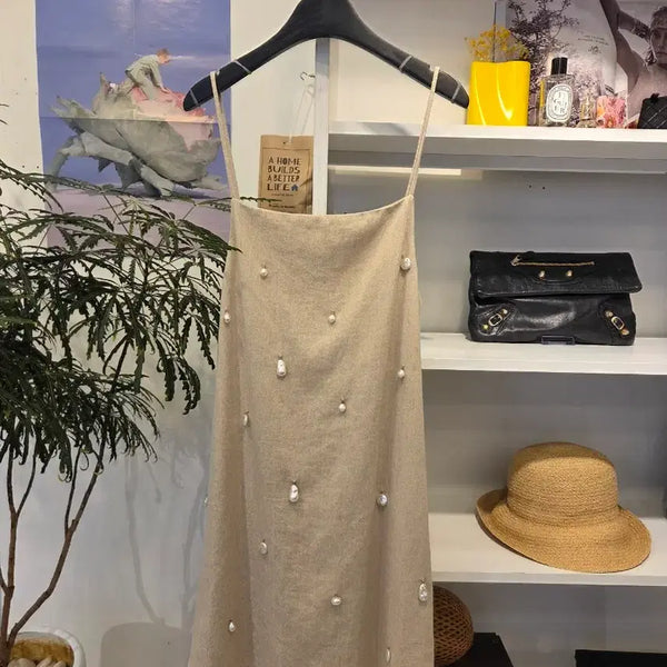 [BUNJANG] ZARA Pearl Linen Bustier Mini Dress / 자라 진주 린넨 원피스 뷔스티에