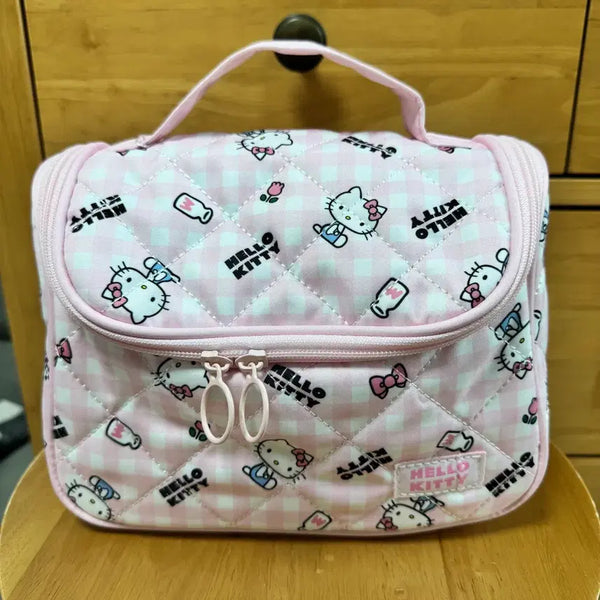 [BUNJANG] Hello Kitty Quilted Pouch Pink Checkered / 헬로키티 체크무늬 퀼팅 파우치 핑크