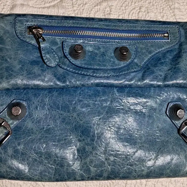 [BUNJANG] Balenciaga Blue Leather Vintage Clutch Bag / 발렌시아가 블루 클러치 가방
