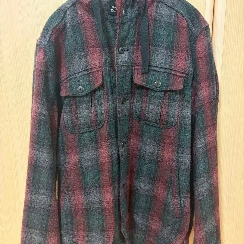 [BUNJANG] Nigel Cabourn Wool CPO Hooded Jacket Grey Red Black Check Size 50 / [50] 나이젤카본 울 CPO 후드 자켓