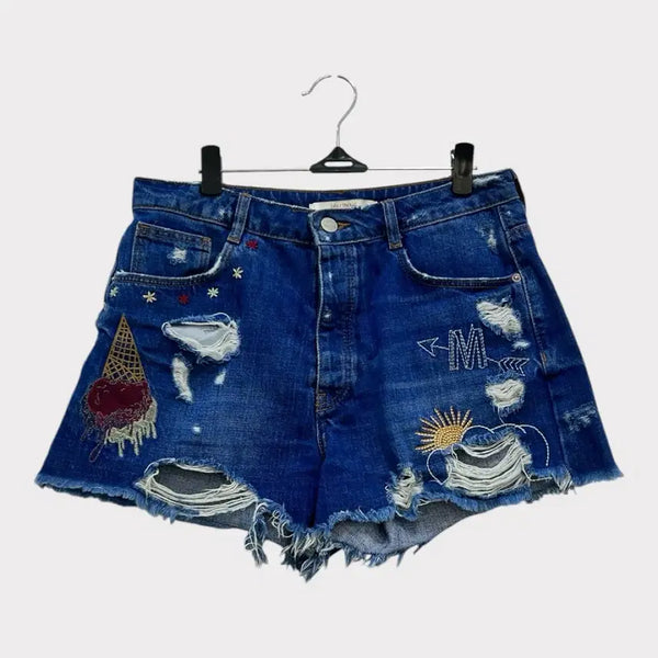[BUNJANG] ZARA Embroidered Distressed Denim Shorts / [28-29] 자라 ZARA 자수 데미지 데님 숏팬츠 반바지