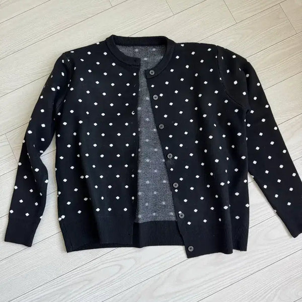 [BUNJANG] Black Dot Pattern Knit Cardigan / 블랙 도트 패턴 니트 가디건