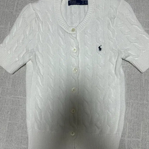 [BUNJANG] Polo Ralph Lauren White Cable Knit Short Sleeve Cardigan XS / 폴로 랄프로렌 화이트 케이블 니트 반팔 가디건 XS