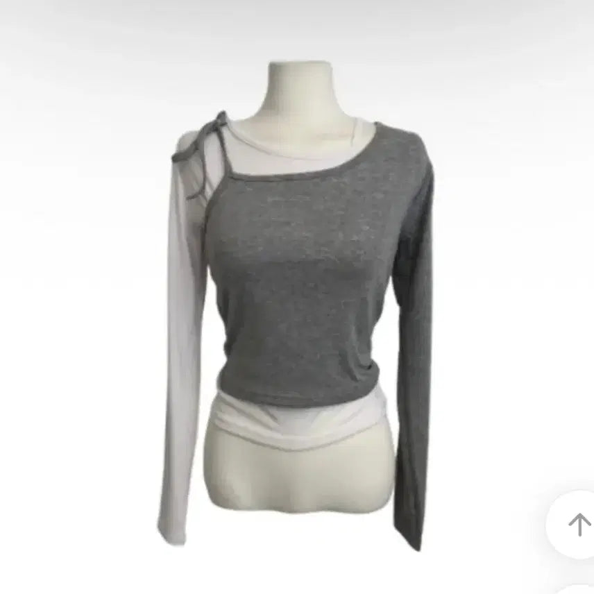 [BUNJANG] Color-Blocked Bustier Ribbon Layered T-Shirt Set / 배색 뷔스티에 리본 레이어드 티셔츠 세트