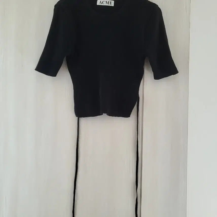 [BUNJANG] ACME Black Ribbon Knot Short Sleeve Knit / ACME 블랙 리본 매듭 반팔 니트