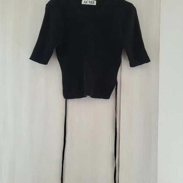 [BUNJANG] ACME Black Ribbon Knot Short Sleeve Knit / ACME 블랙 리본 매듭 반팔 니트