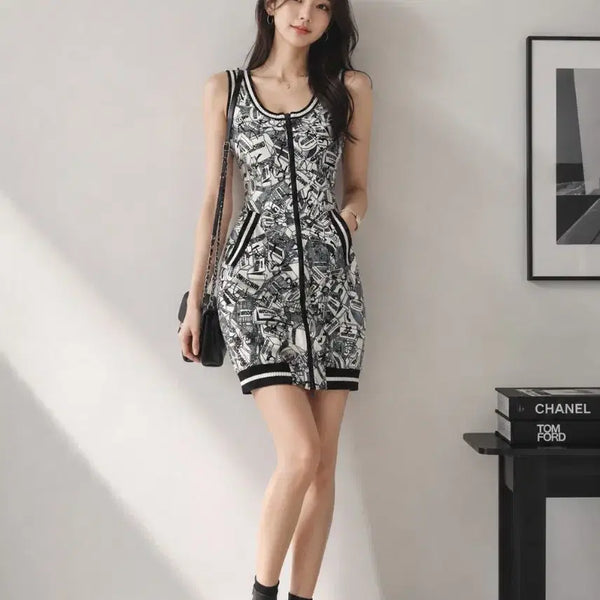[BUNJANG] Moschino Pattern Zip-Up Mini Dress / 모스키노 패턴 집업 미니 원피스