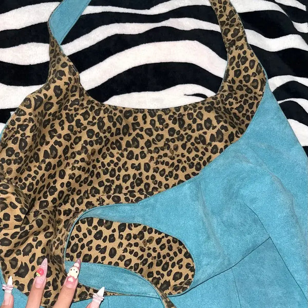 [BUNJANG] Reversible Mint Suede Leopard Shoulder Bag Y2K Vintage / 리버시블 민트 스웨이드 갸루 호피 가방 y2k레오파드숄더백 빈티지