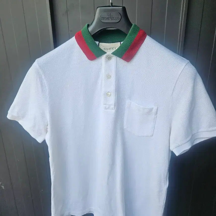 [BUNJANG] Gucci Three-Stripe Pique Polo T-Shirt White / 95~슬림100 구찌 삼선 피케 반팔 카라티 (정품)
