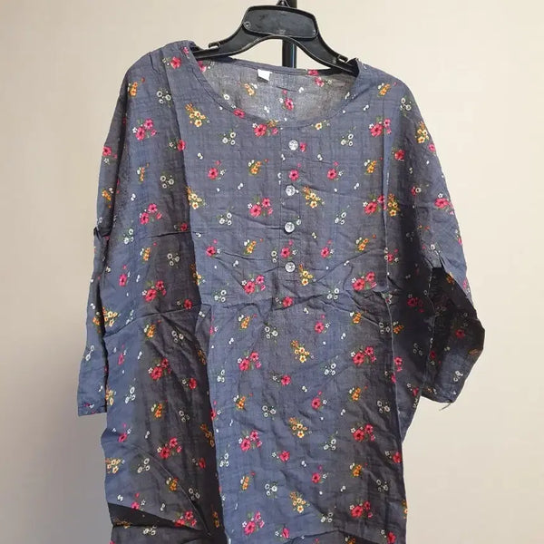 [BUNJANG] Gray Floral Pattern Women's T-Shirt XXL / (새상품)그레이 플라워 패턴 여성 티셔츠 XXL