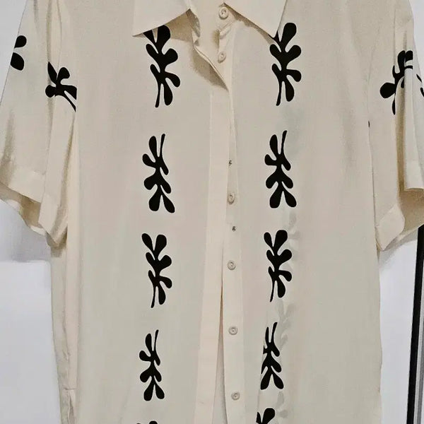 [BUNJANG] Matteo Ivory Leaf Short Sleeve Silk Shirt Size 36 / 마테오  아이보리  나뭇잎 반팔 실크 셔츠 36사이즈