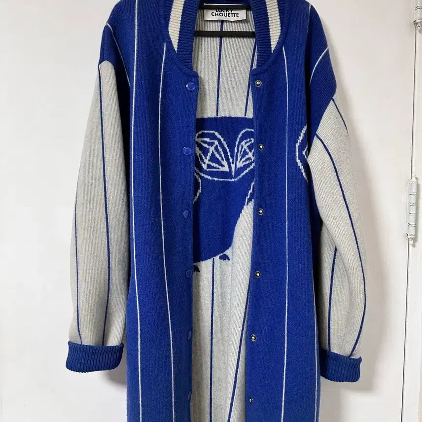 [BUNJANG] Lucky Chouette Blue Stripe Knit Cardigan / 럭키슈에뜨 블루 니트 스트라이프 가디건