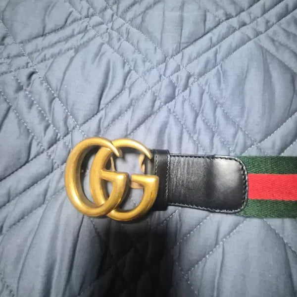 [BUNJANG] Gucci Web Interlocking G Buckle Belt / [정품] 구찌 웹 인터로킹 G 버클 벨트 골드 허리30에서 36까지