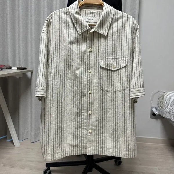 [BUNJANG] BEAKER Striped Short-Sleeve Shirt Size 1 / 비이커 스트라이프 반팔 셔츠 1사이즈