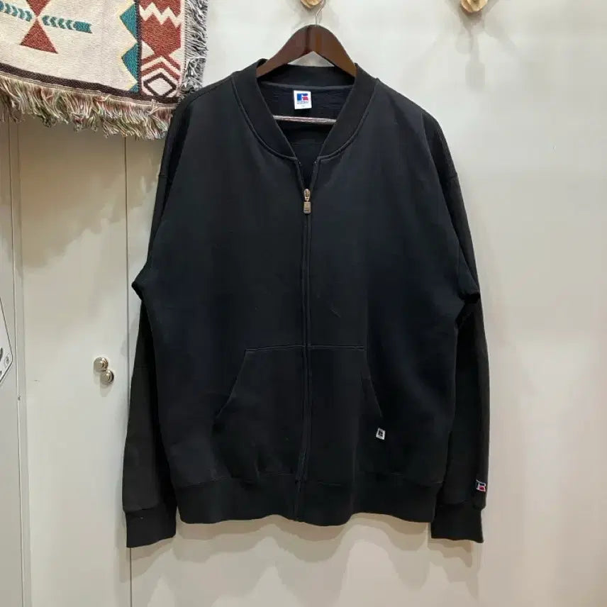 [BUNJANG] Russell Sweat Zip-Up Jacket Black 2XL / 00s Russell 러셀 스웨트 집업 자켓 블랙 2XL