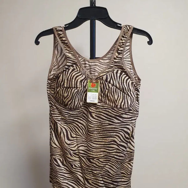 [BUNJANG] Sweetie Zebra Pattern Women's Built-in Bra Camisole Set (2-Pack) / (새상품)브라운 지브라 여성 캡 내장 브라 85XL 2장