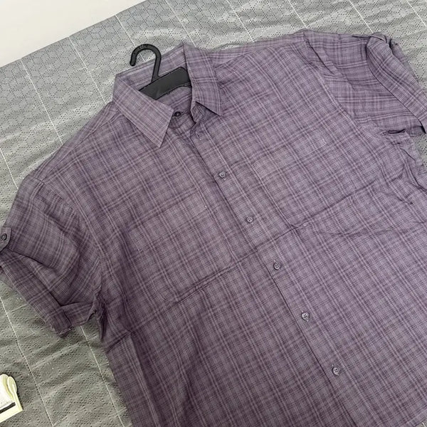 [BUNJANG] Checkered Roll-Up Short Sleeve Shirt / (새상품)체크 남방 롤업 반팔 셔츠 보라 검정