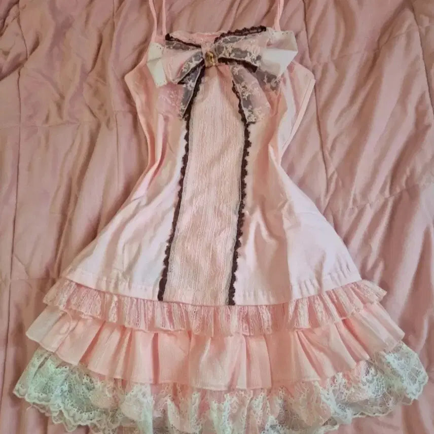 [BUNJANG] Hime Gyaru Ribbon Top Sleeveless Skirt Set / 새상품) 히메갸루 왕리본 엑팜깔 로걀 리본탑 슬리브리스 스커트 세트