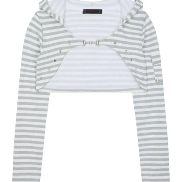 [BUNJANG] Youth Is Yours Punching Bolero Hooded Cardigan Grey / 유스이즈유어스 펀칭 볼레로 후드 가디건 그레이