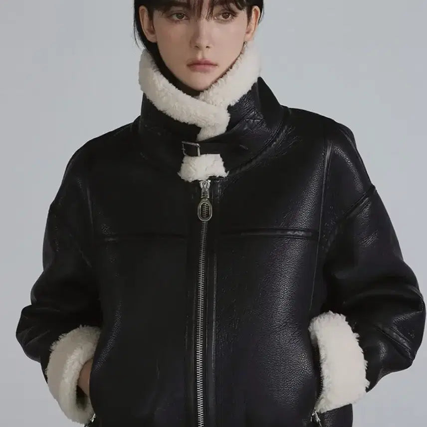 [BUNJANG] The Green Lab Fur Highneck Mustang Jacket Black / 더그린랩 퍼 하이넥 무스탕 자켓 블랙