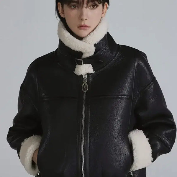 [BUNJANG] The Green Lab Fur Highneck Mustang Jacket Black / 더그린랩 퍼 하이넥 무스탕 자켓 블랙