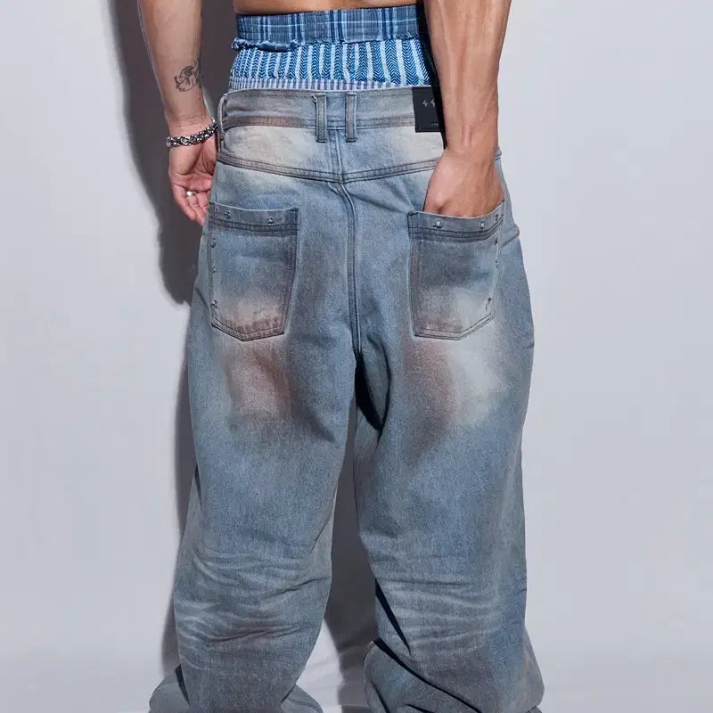 [BUNJANG] BLR Punched Dirty Wide Denim Pants / [M] BLR PUNCHED DIRTY WIDE DENIM PANTS