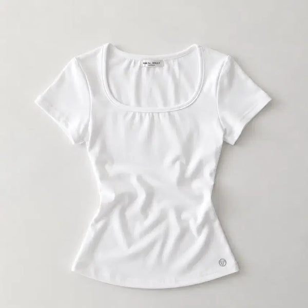 [BUNJANG] Deep U-Neck Slim Fit T-Shirt (Unworn) / 흉곽+군살압축핏 딥유넥잘록티셔츠(미착용)
