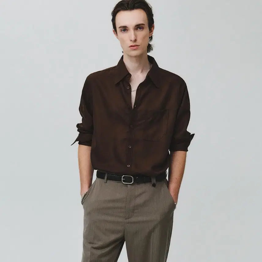 [BUNJANG] Noir Wool Silk Loose Fit Luxe Shirt (Brown) / 노이어 울 실크 루즈핏 럭스 셔츠 50(L) 판매합니다.