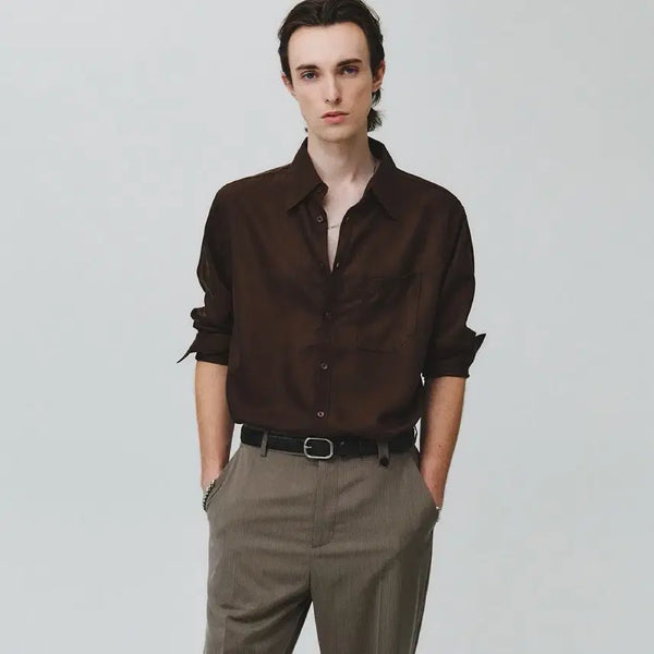[BUNJANG] Noir Wool Silk Loose Fit Luxe Shirt (Brown) / 노이어 울 실크 루즈핏 럭스 셔츠 50(L) 판매합니다.