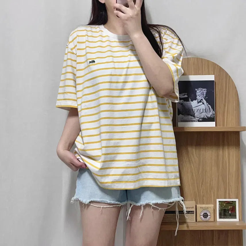 [BUNJANG] Lacoste Yellow Striped Short Sleeve T-Shirt XL / [정품] 라코스테 옐로우 단가라 반팔티 [ XL ]