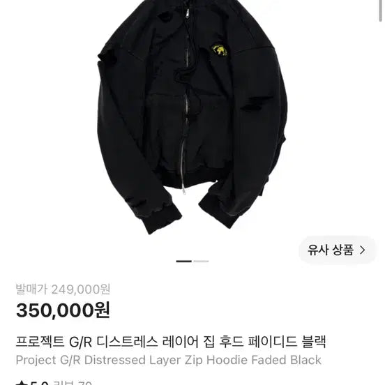 [BUNJANG] Project G/R Distressed Black Hoodie / [2] 프로젝트 G/R 디스트레스 블랙 후드집업