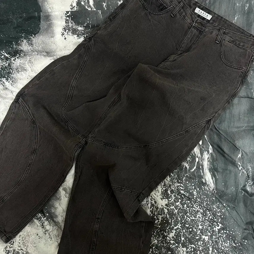[BUNJANG] Parts Curved Cutting Denim Pants Brown L / 파츠 커브드 커팅 데님팬츠 브라운 L사이즈