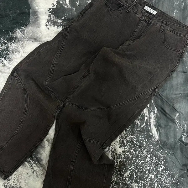 [BUNJANG] Parts Curved Cutting Denim Pants Brown L / 파츠 커브드 커팅 데님팬츠 브라운 L사이즈