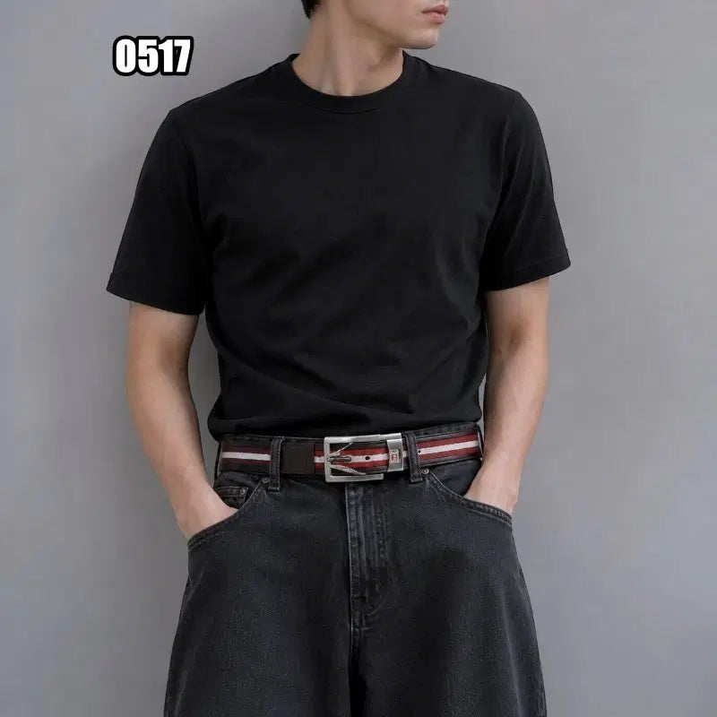 [BUNJANG] Bally Red and White Stripe Pattern Leather Belt / 발리 레드와 화이트 스트라이프 패턴 가죽 벨트