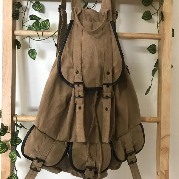 [BUNJANG] Japanese Vintage Mori Style Three-Pocket Backpack / 모리걸 하구미 일본 빈티지 브라운 쓰리포켓 백팩 모리 가방