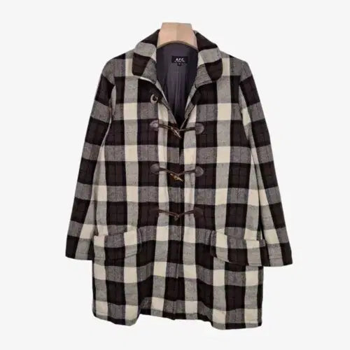 [BUNJANG] A.P.C. Brown Check Wool Blend Duffle Coat / 아페쎄 브라운 체크 울 블렌드 더플 코트