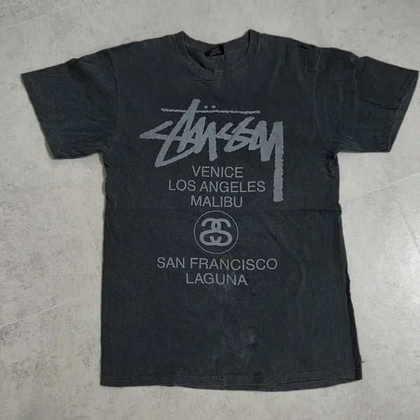 [BUNJANG] Stussy Charcoal Logo T-Shirt / 스투시 차콜 반팔