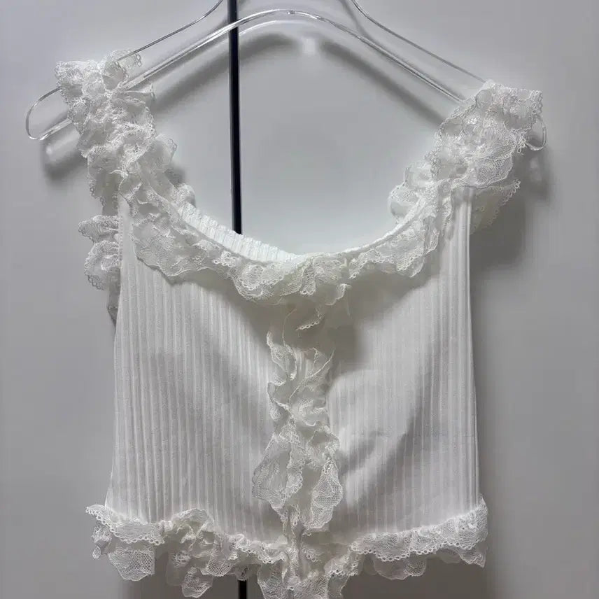 [BUNJANG] White Lace Button Tank Top / White lace button tank top
