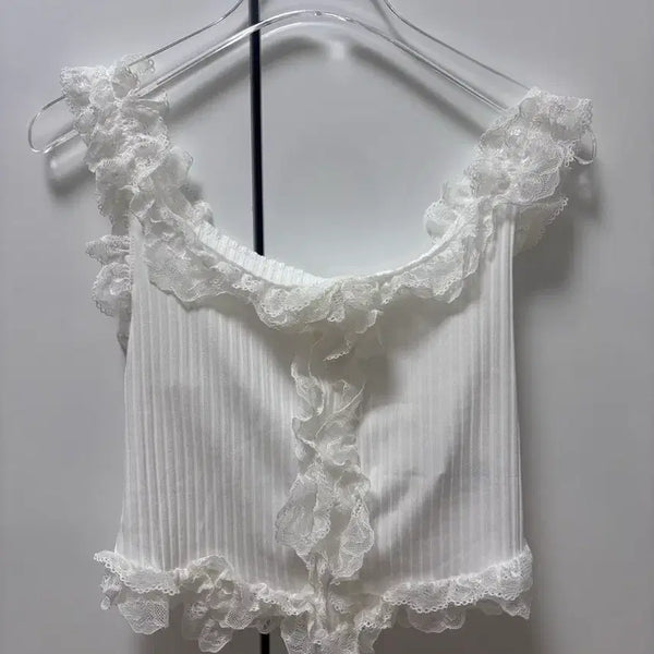 [BUNJANG] White Lace Button Tank Top / White lace button tank top
