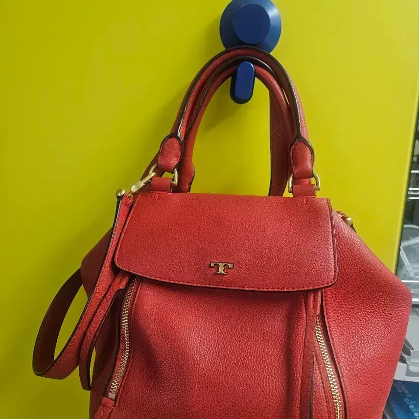 [BUNJANG] Tory Burch Red Leather Tote Bag with Crossbody Strap / 토리버치 가방