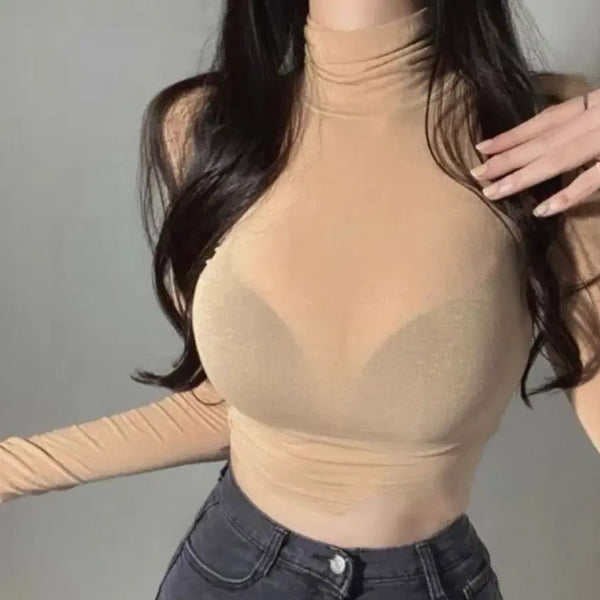 [BUNJANG] Sheer Long Sleeve T-Shirt Beige One Size / 시스루 긴팔 티