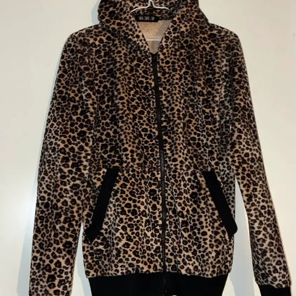 [BUNJANG] Punk Goth Velvet Leopard Print Two-Way Hoodie Zip-Up / 펑크 갸루 벨벳 호피 투웨이 후드집업