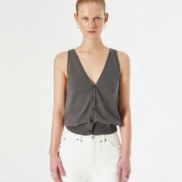 [BUNJANG] Diagonal Basic Button Knit Vest (Grey, Free Size) / [새제품] 다이애그널 베이직 버튼 니트 베스트 조끼