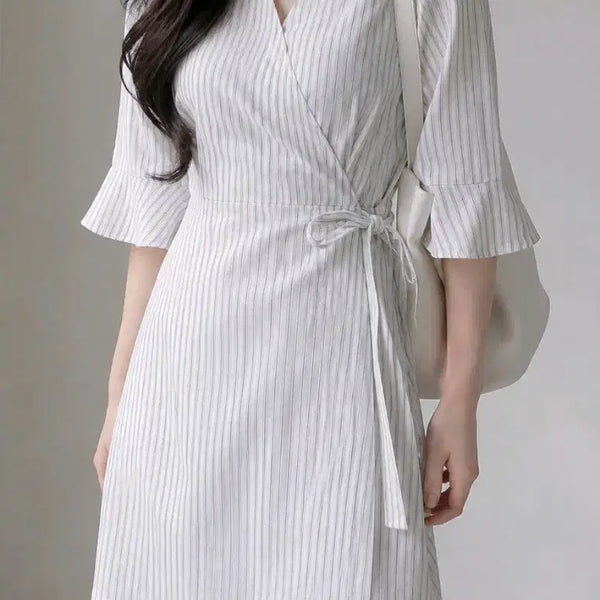 [BUNJANG] MIXXO Cotton V-Neck 5-Sleeve Wrap Dress / 미쏘 코튼 브이넥 5부소매 랩원피스