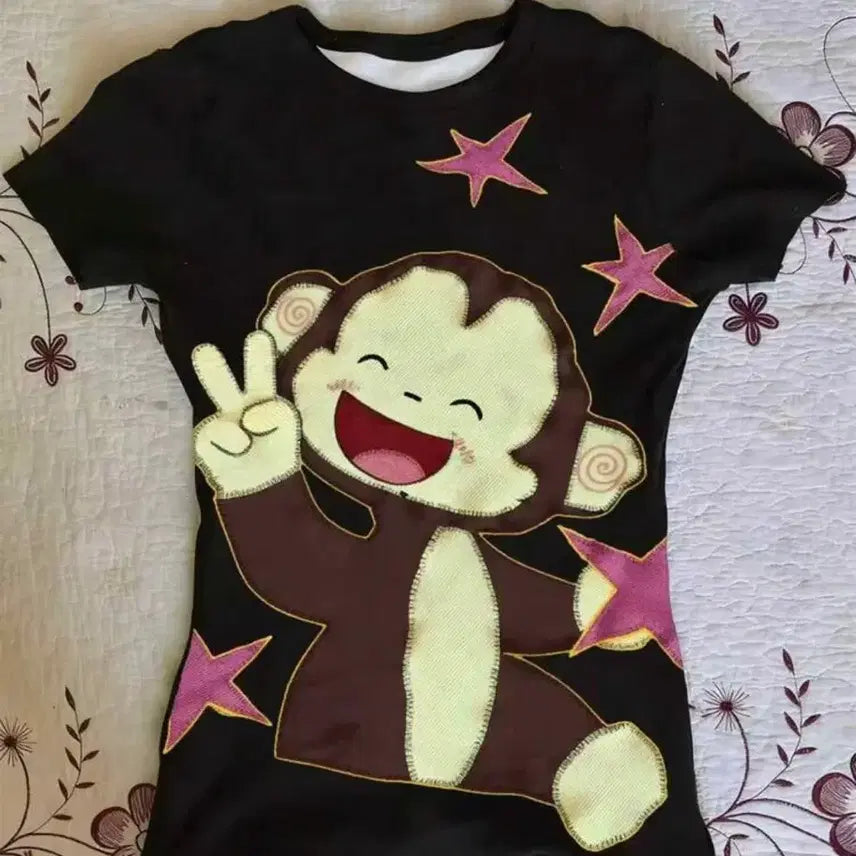 [BUNJANG] Cute Monkey Printing T-Shirt / 귀여운 원숭이 프린팅 티셔츠