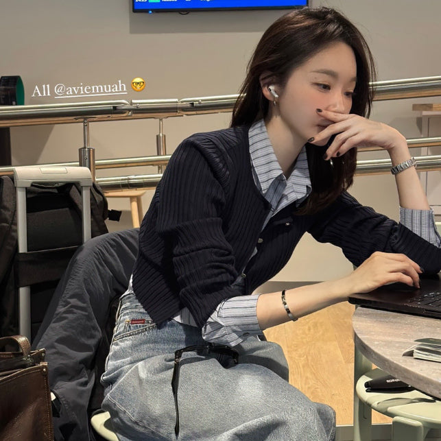 [BUNJANG] AVIEUMUA Ivory Ribbed Knit Cardigan (Minkyung Kang Wear) / (아이보리) 강민경 착용) 아비에무아 아이보리 립드 니트 가디건 1사이즈