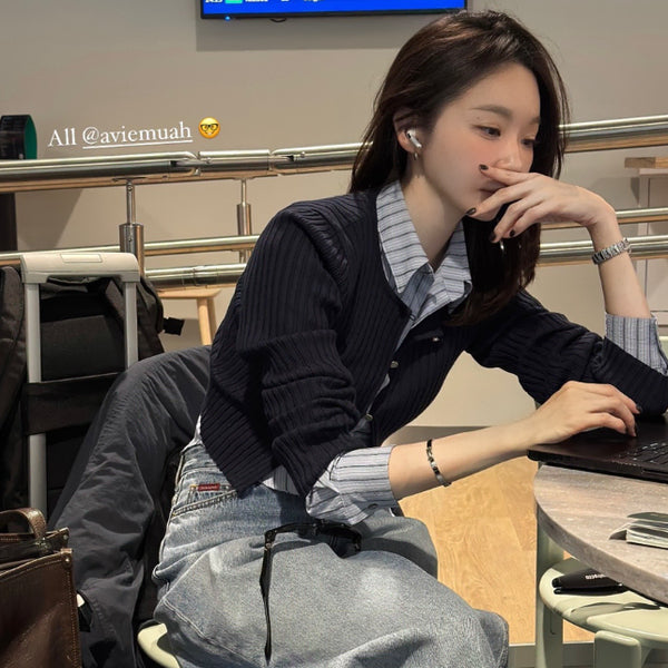 [BUNJANG] AVIEUMUA Ivory Ribbed Knit Cardigan (Minkyung Kang Wear) / (아이보리) 강민경 착용) 아비에무아 아이보리 립드 니트 가디건 1사이즈